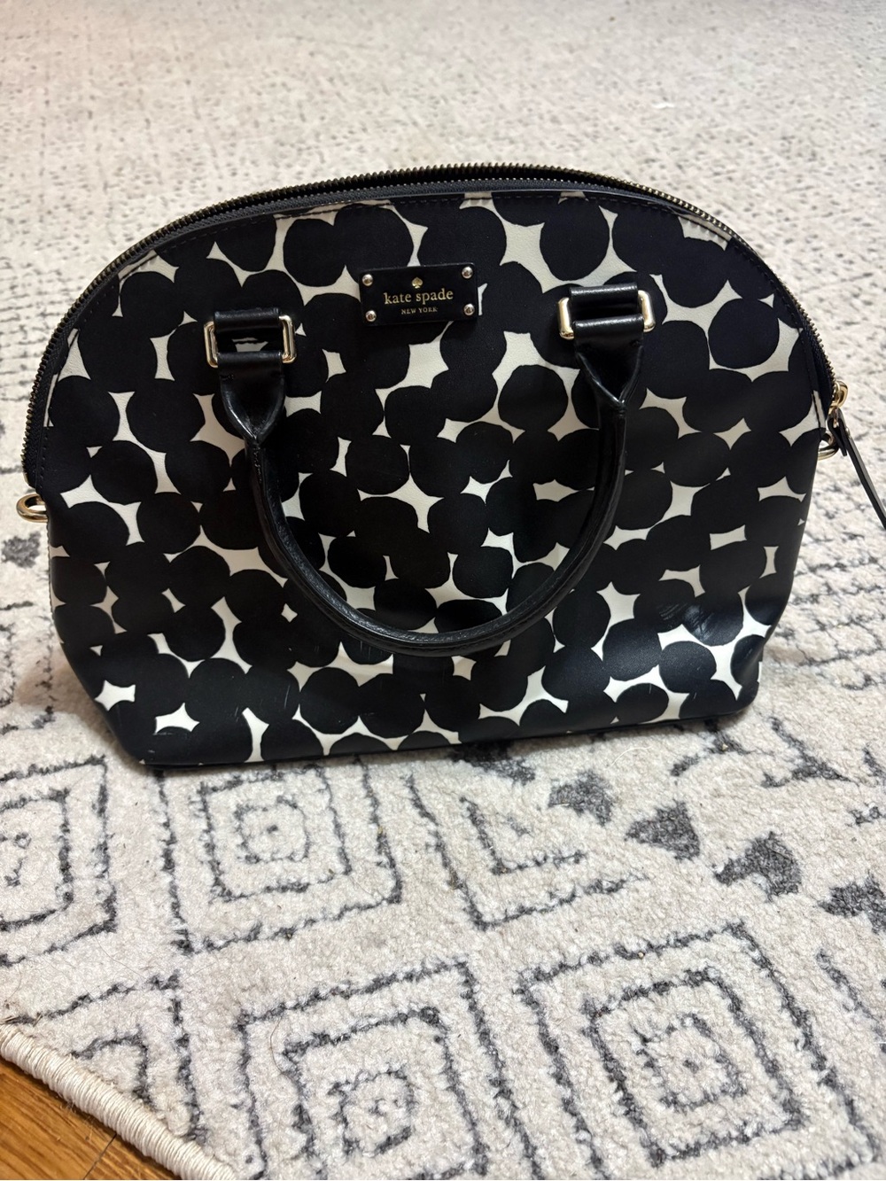 Kate Spade New York classic Black White Dot Print Satchel Crossbody dome Purse